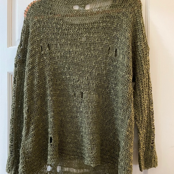 LF Oversized Distressed Sweater in Olive - Picture 2 of 5